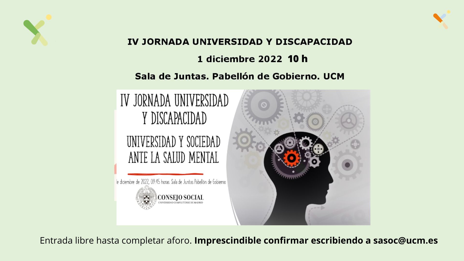 IV Jornada Universidad y Discapacidad, 1 diciembre (Pabellón de Gobierno + streaming)